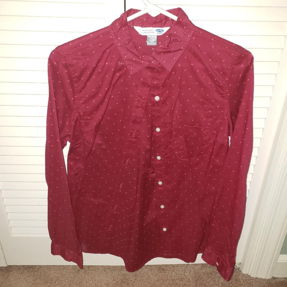 Old Navy Burgundy w/ Orange Dots Button Down Shirt